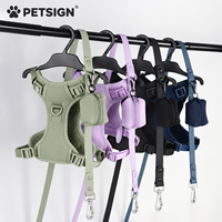 Harnais de sécurité pour chien personnalisé léger Petsign avec logo, harnais pour chien rembourré et réglable avec couche d'air, collier pour chien en caoutchouc, laisse, sac