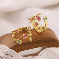 Zooying printemps et été nouvelle bague feuille de Zircon arc-en-ciel pour les femmes 18K or titane acier anneau ouvert bijoux