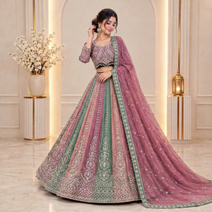 Vestido de novia tradicional para mujer, estilo Lehenga Choli, largo hasta el suelo, de poliéster, con falda y blusa bordadas, estilo India Pakistán, sin arrugas - Product Image 1