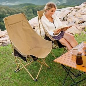Outdoor Folding Chair High Back Beach Chair <b>Foldable</b> Compact <b>Camping</b> Chair Lightweight Portable Outdoor Seat - Product Image 2