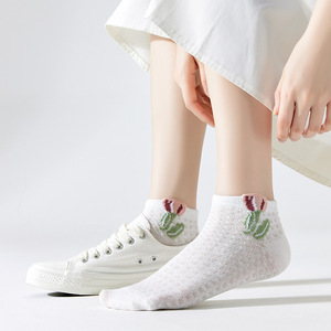Women's Spring Summer Ankle <b>Socks</b> White Cotton Breathable Gradient Pattern Casual Low Cut <b>Sock</b> - Product Image 3