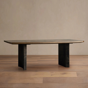 เฟอร์นิเจอร์ห้องอาหาร ดีไซน์ใหม่ โต๊ะรับประทานอาหารทรงสี่เหลี่ยมผืนผ้า ทันสมัย ท็อปไม้เนื้อแข็ง โต๊ะไม้ร่วมสมัย - Product Image 2