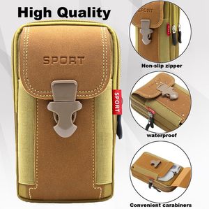 Tactische sportieve nylon telefoonholster met ritssluiting & gespsluiting voor heren, zwarte riemlus en zakken - Product Image 3