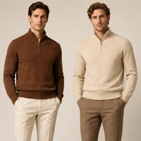 Pull en laine mélangée pour homme, col montant zippé, style Old Money, tricot fin, décontracté chic, automne-hiver, vente en gros