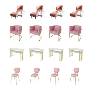 Ensemble de salon de spa de luxe moderne, nouveau style, avec chaise pour pédicure, manucure, table de réception et tabouret rose, en promotion,