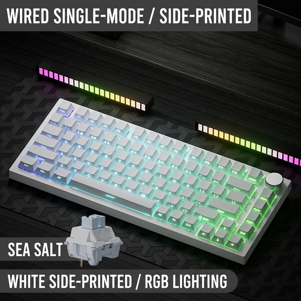 Ak820 seasalt axis white side-engraved pbt keycaps wired version