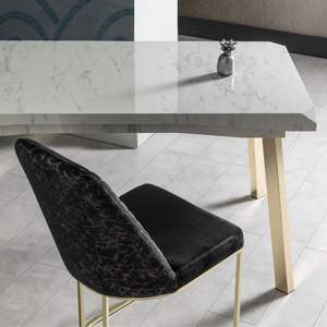 Mesa de Comedor Moderna de Mármol Blanco con Patas de Metal Dorado, Extensible para 8 Personas, Rectangular - Product Image 3