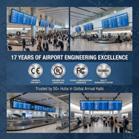 Affichage LCD haute luminosité en temps réel pour la récupération des bagages dans les halls d'arrivée des aéroports, avec indice de protection IP65 intégré pour les hubs de transit