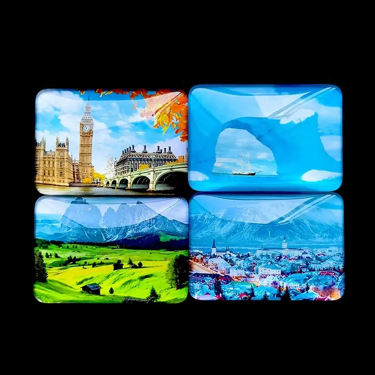 Cities Fridge Magnet For Different Countries Pattern Color Printing Rectangle Crystal Glass Refrigerator custom fridge magnet