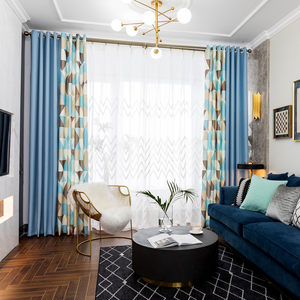 Innermor Nordic <strong>Navy</strong> Blue Jacquard <strong>Curtain</strong> <strong>Patterns</strong> Geometric Cotton Linen Light Shading Blackout <strong>Curtain</strong> for Living Room - Product Image 4