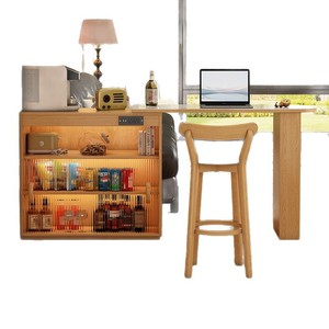 Japanese Style L Shape <b>Bar</b> Table With Storage Cabinet <b>For</b> <b>Home</b> Living Room Multi Functional Island Desk - Product Image 5