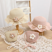 Set Topi Musim Panas Anak Perempuan Dua Buah, Topi Nelayan & Visor Jerami Kertas Motif Bunga Lucu untuk Pantai dan Aktivitas Luar Ruangan