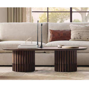 Nuevas Llegadas: Mesa de Centro Redonda de Madera Tallada Estilo Retro Antiguo para Sala de Estar con 2 Patas - Product Image 1
