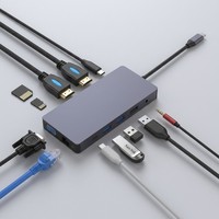 Base de Conexión USB C 12 en 1, Hub USB C con Doble HDMI VGA, 3 Monitores 4K 30Hz, Adaptador MST, 100W PD para Laptop Mac Windows