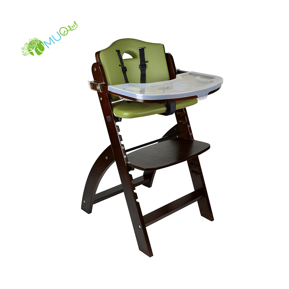 Регулируемый деревянный детский высокий стул YumuQ с подносом для кормления, детский высокий стул с мягкой подушкой для малышей и малышей
