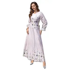 2024 New Muslim Women's Embroidered Flower Round Neck Dresses Middle East Europe And America Muslim Women's Clothing Wholesale