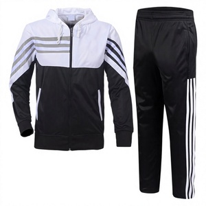 Unisex Gray Polyester/Cotton Loose-Fit Tracksuit Set Hooded Sweatshirt <b>Joggers</b> <b>White</b> Side Stripes Casual Sportswear for Adults - Product Image 5