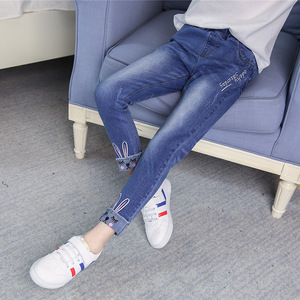 Pakaian Anak Buatan Cina Online Gaya Korea Celana <span class=keywords><strong>Jeans</strong></span> Denim Lembut Berumbai Model Ketat untuk Anak Perempuan - Product Image 3