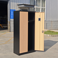 Armoire métallique robuste à structure KD pour vêtements, texture bois, casier de rangement métallique verrouillable, organisateur de bureau, casier en acier