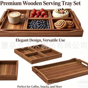 Jiufeng Solid Wood Serving <b>Trays</b> Rectangular With Compartments Handle For Home Tea Fruit <b>Dinner</b> Use - Product Image 2