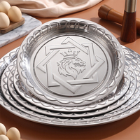 Assiette Ronde Commerciale Moderne en Acier Inoxydable Doré, Poli Miroir, Bord Gaufré, Durable, 55 cm, pour Restaurants, Hôtels, Maison
