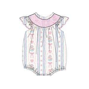 Ropa Infantil al por Mayor, Ropa para Niños con Bordado, Ropa de Pascua para Niñas, Estampado Floral de Huevos, Conjunto de Algodón para Bebé<span class=keywords><strong>s</strong></span> con Volantes - Product Image 5