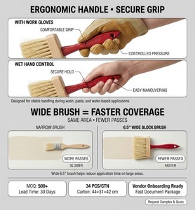 Brosse de maçonnerie en fibres naturelles de Tampico de 6,5 pouces, brosse à enduire, manche en bois <span class=keywords><strong>rouge</strong></span>, qualité professionnelle, marque privée, OEM, vente en gros - Product Image 4