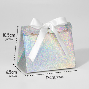Bolsas <span class=keywords><strong>de</strong></span> Regalo <span class=keywords><strong>de</strong></span> Papel Plegables con Borde Festoneado y Lazo <span class=keywords><strong>de</strong></span> Satén, Caja para Dulces, Logotipo Personalizado, Bolsa Pequeña para Regalos, Recuerdos para Invitados - Product Image 2