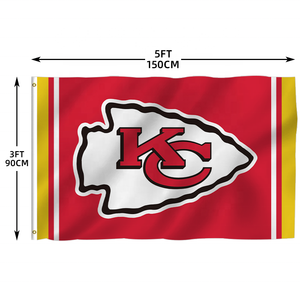 En stock toutes les équipes de football drapeau 3x5ft haute qualité conception personnalisée 100% polyester sports Nfl Kansas <span class=keywords><strong>City</strong></span> Chiefs bannières - Product Image 3