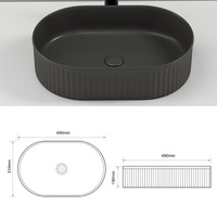 Lavabo de salle de bain en céramique à poser, forme ovale moderne, rayé, résistant à l'eau et écologique