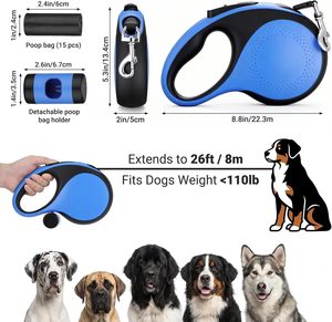 Laisse de chien réglable en nylon et fourrure solide pour l'extérieur, 5 m, durable, rétractable automatiquement, à libération rapide pour les petites races - Product Image 2