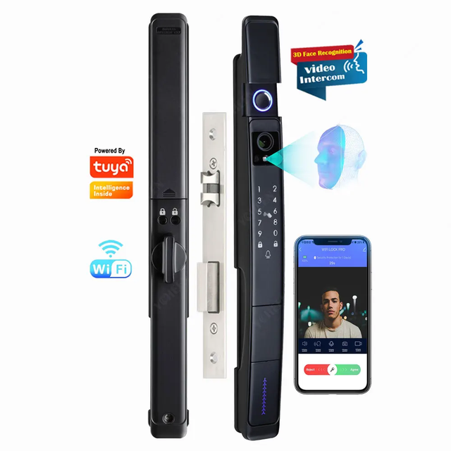 SZMYQ Double Sided Sliding Door Lock Remote Visual Intercom Unlock Smart Home Digital Lock 3D Face Fingerprint IP64 Waterproof