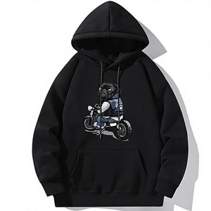 Sweat-shirt à capuche noir pour homme, imprimé dessin animé Pug à moto, coupe classique, coton, vintage, écologique, décontracté, pour l'hiver - Product Image 6