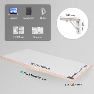 White 39.37\&quot; X 19.69\&quot; Wall-Mounted Foldable Desk Iron Bracket Drop Leaf <strong>Table</strong> for Home <strong>Office</strong> Dining Laundry Bar <strong>Small</strong> <strong>Spaces</strong> - Product Image 4