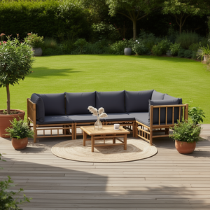 Set Lounge da Giardino in Bambù Grigio Scuro 6 Posti Finitura Olio Naturale Collezione Arredamento da Esterno - Product Image 2