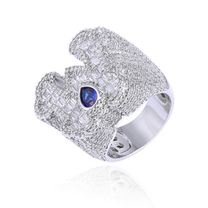 Hip-hop Blue Water Drop Gem <b>Letter</b> Ring, Full T-square Zircon Ring Jewelry - Product Image 5