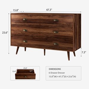 <span class=keywords><strong>Commode</strong></span> marron <span class=keywords><strong>noyer</strong></span> pour chambre à coucher, <span class=keywords><strong>commode</strong></span> à 6 tiroirs avec larges tiroirs et bouton en métal, commodes en bois et coffre <span class=keywords><strong>de</strong></span> couloir, entrée. - Product Image 2