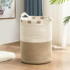 Venta al por mayor de cestas de almacenamiento de ropa de cuerda de algodón tejido grande personalizado cesto de almacenamiento de ropa de guardería Cesto redondo