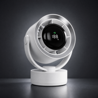 Ventilateur de table blanc avec 7 pales, flux d'air, batterie 3600 mAh, 5 vitesses réglables, tête orientable, affichage numérique pour chambre, salon, poste de travail