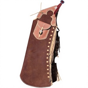 Chaps en cuir de cowboy western avec franges, surpiqûres décoratives et poche utilitaire – Chaps d'équitation de rodéo faits à la main pour hommes et femmes - Product Image 1