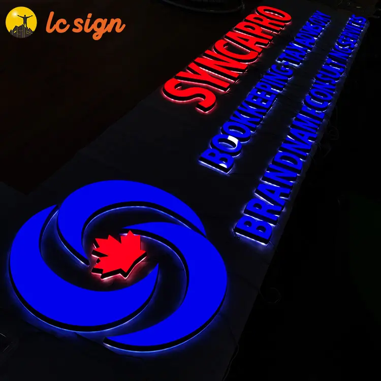 Empresa signos Oficina Led Luz de acrílico letras de canal al aire libre 3D acrílico FrontLit y retroiluminado LED tienda de señal