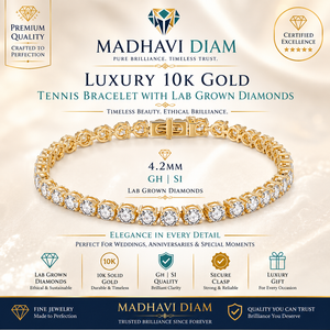 Pulsera de tenis de lujo en oro de 10 quilates con diamantes cultivados en laboratorio de 4.2 mm GH SI |   Joyería de Boda para Mujer |   Regalo de Diamantes Finos - Product Image 1