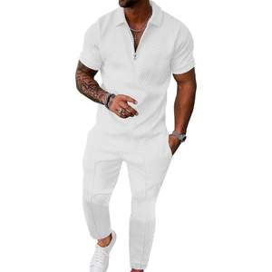 Ensemble de survêtement personnalisé pour homme, sweat-shirt à manches courtes décontracté et pantalon de jogging ample, design respirant pour adultes - Product Image 1