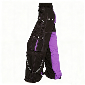 <span class=keywords><strong>Pantaloni</strong></span> gotici da <span class=keywords><strong>uomo</strong></span> Punk Rock a gamba larga con colore a contrasto pantaloncini <span class=keywords><strong>Cargo</strong></span> <span class=keywords><strong>larghi</strong></span> con cerniera a metà vita luce lavaggio OEM - Product Image 3