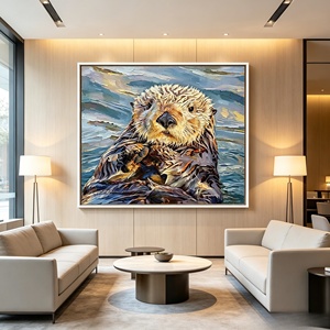 Peinture à l'huile Impasto sur toile, motif loutre marine, portrait animal texturé encadré, décoration murale pour salon, café, hôtel - Product Image 2