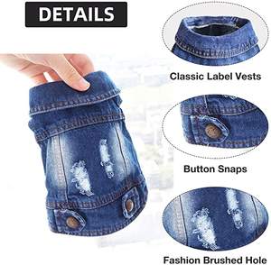 Pakaian Hewan Peliharaan Jaket Jeans Anjing Warna Biru Denim Keren Mantel Ukuran Kecil Sedang Anjing Rompi Berkerah Hoodie Klasik Anak Anjing Pakaian Vintage Dicuci - Product Image 4