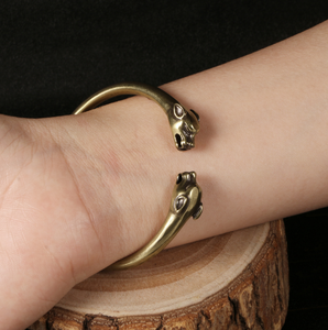 Vintage-phong cách Đôi Báo đầu vòng thanh Vòng đeo tay Punk-Phong cách đồng thủ công bán buôn - Product Image 4