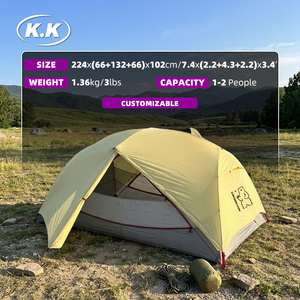 Tente de randonnée ultralégère Kawagebo Kamp (KK) 1,36 kg / 3 lb, imperméable, en nylon Ripstop 20D, pour 2 personnes - Product Image 1