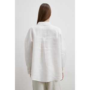 Camisa de Lino para Mujer, Color Crudo, con Botones, Estilo Minimalista para el Día a Día, Tela Sencilla - Product Image 5