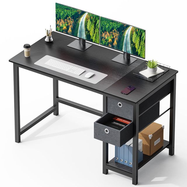 Modern Simple 47-Inch Black Standing Desk for Home or Office Computer Workstation with Storage Drawers Study Writing Table
